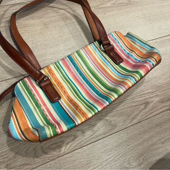 Fossil Signature Striped Multicolor Leather Shoulder Bag - Picture 4 of 11